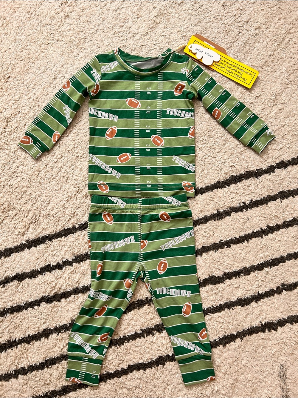 Angel Dear Green and Brown Football-Print Baby Bodysuit
